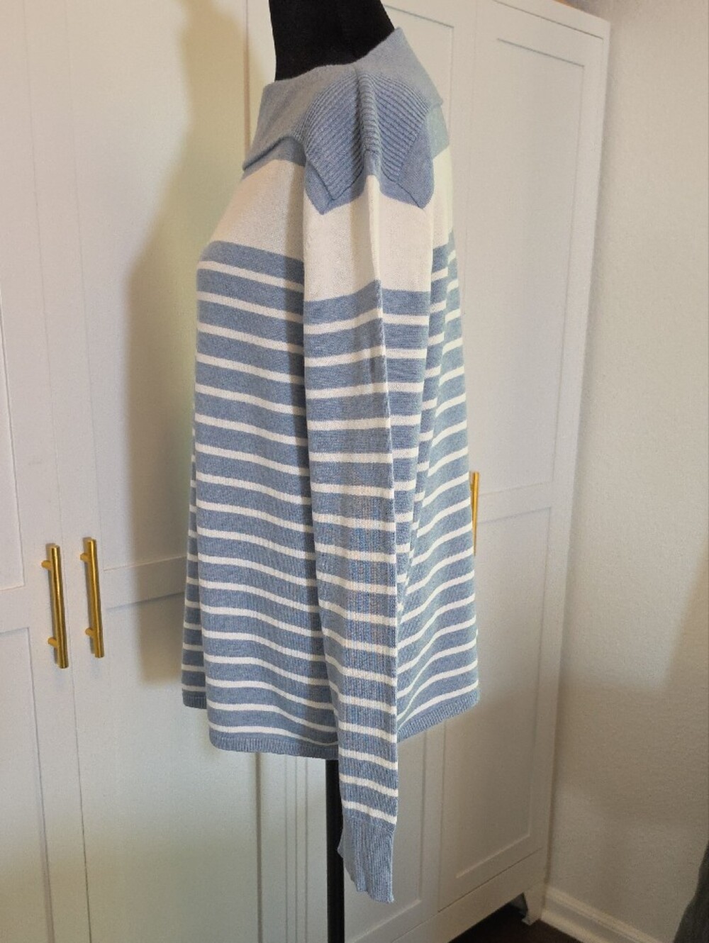 CHAPS Striped Boatneck Knit Sweater Light Blue & White Size XL - Picture 3 of 11